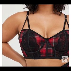 Torrid Unlined Longline Strappy Bralette - Plaid Red